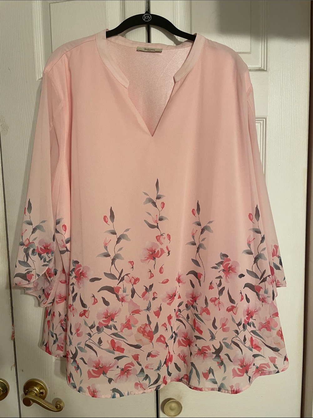 Light Pink Floral Split-Neck Tunic Top